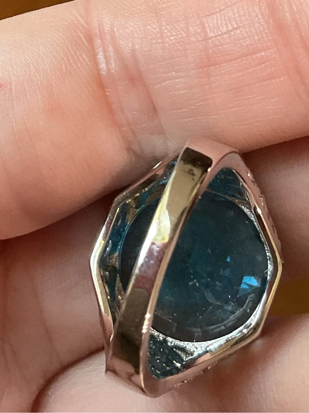 Art Deco Revival Sterling Silver Open Filigree Blue Crystal Ring Size 7